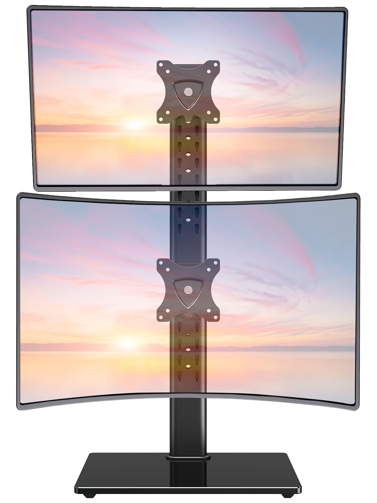 ELIVED Dual Monitor Ständer, Vertikaler Stapelbildschirm Freistehender Monitor Haltung Für Zwei Bildschirme bis zu 32 Zoll, Monitorständer 2 Monitore Übereinander Höhenverstellbar EV2012