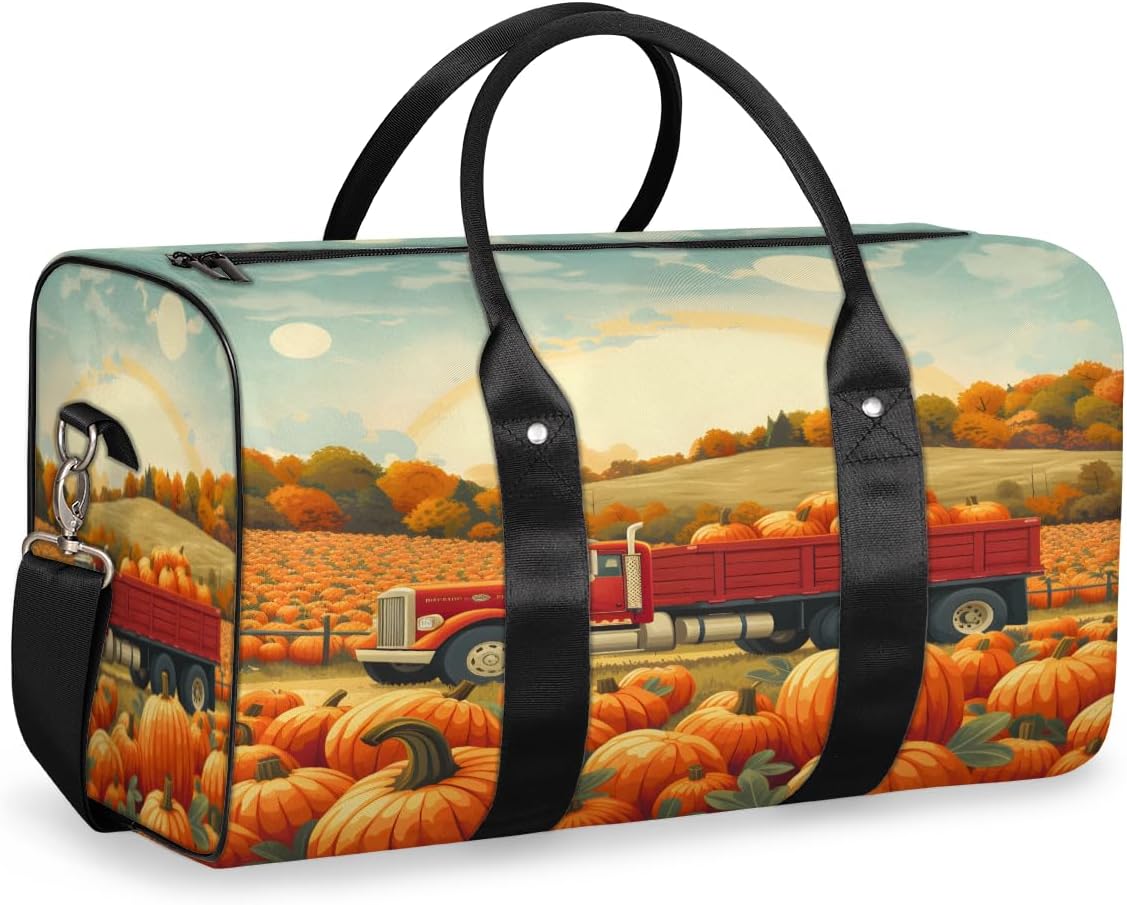 Truck Pumpkins Travel Duffel Bag for Women Men Large Capacity Overnight Weekender Bags for Lightweight Waterproof Sport Gym Bag for Workout Yoga Swim