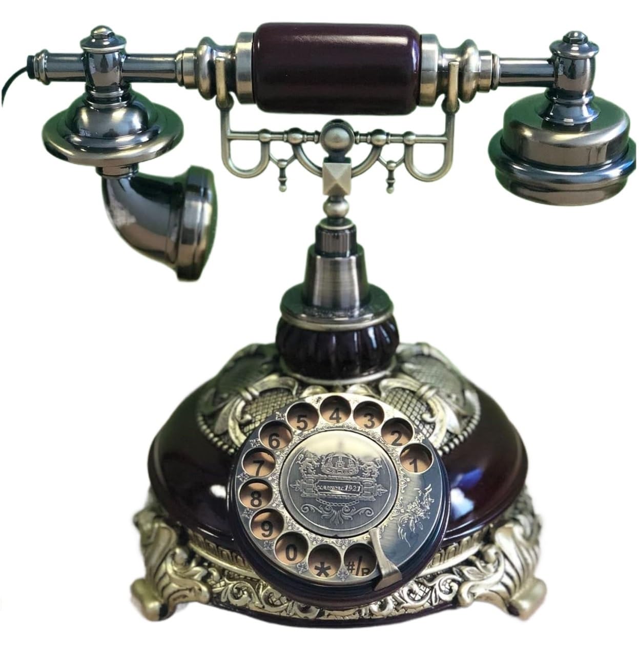 Telefon stacjonarny retro, zabytkowy, obrotowy, biurkowy, telefon z tarczą, telefon domowy, dekoracyjny