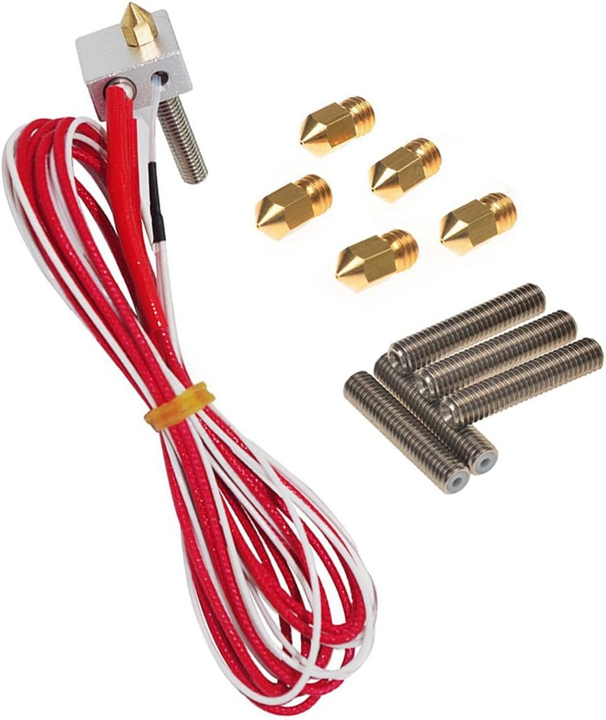 Assembled MK8 Extruder Hot End Set +0.4mm Nozzle Brass Extruders +Teflon Throat Barrel Tube for RepRap 3D Printer 1.75mm Filament (12V 40W Heater, M6 X 30mm)