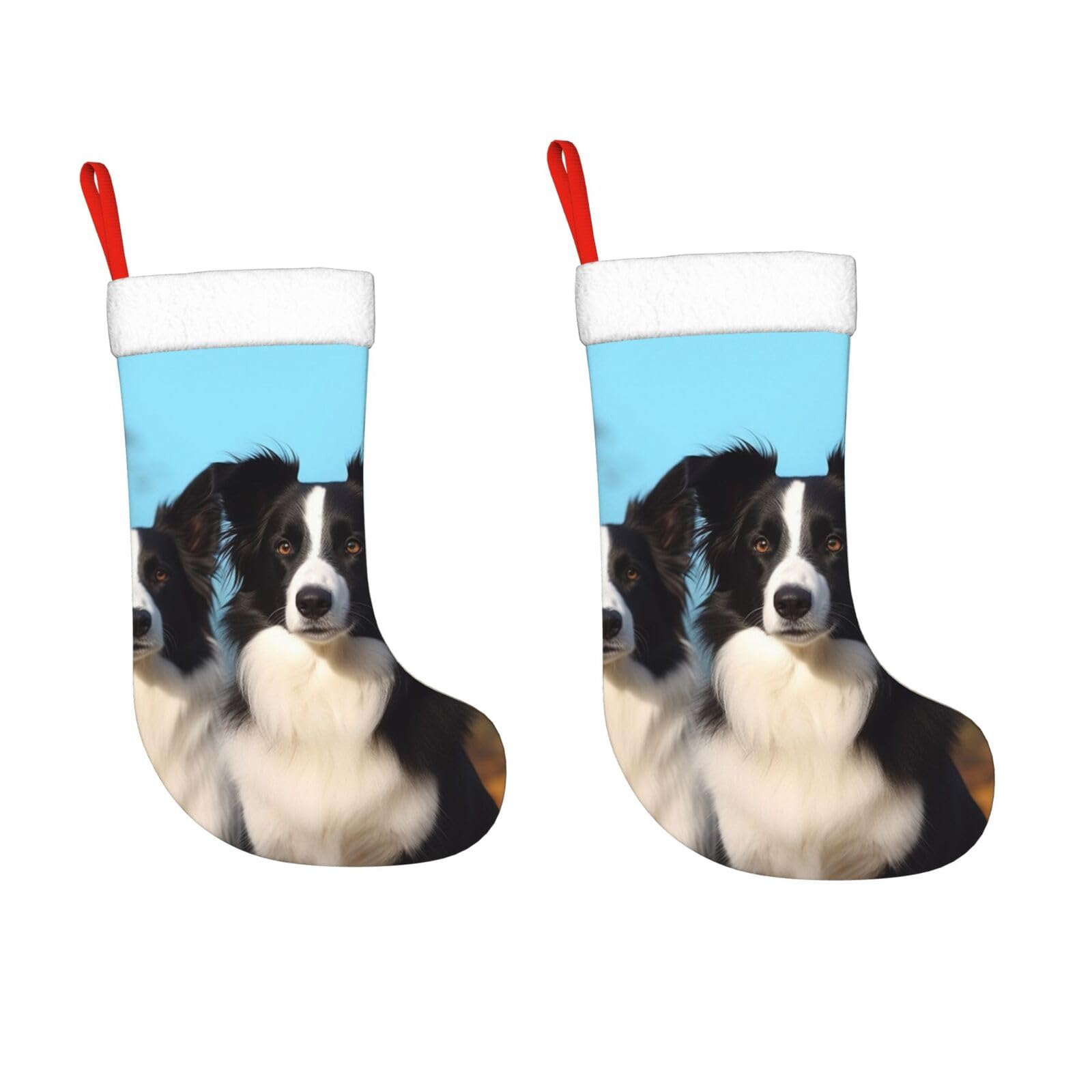 KLOPH 2 Pack 18 Inches Christmas Stockings Personalized Border Collie Xmas Stocking Hanging Decoration Fireplace Stocking for Holiday Xmas Tree Christmas Fireplace Decor Gifts
