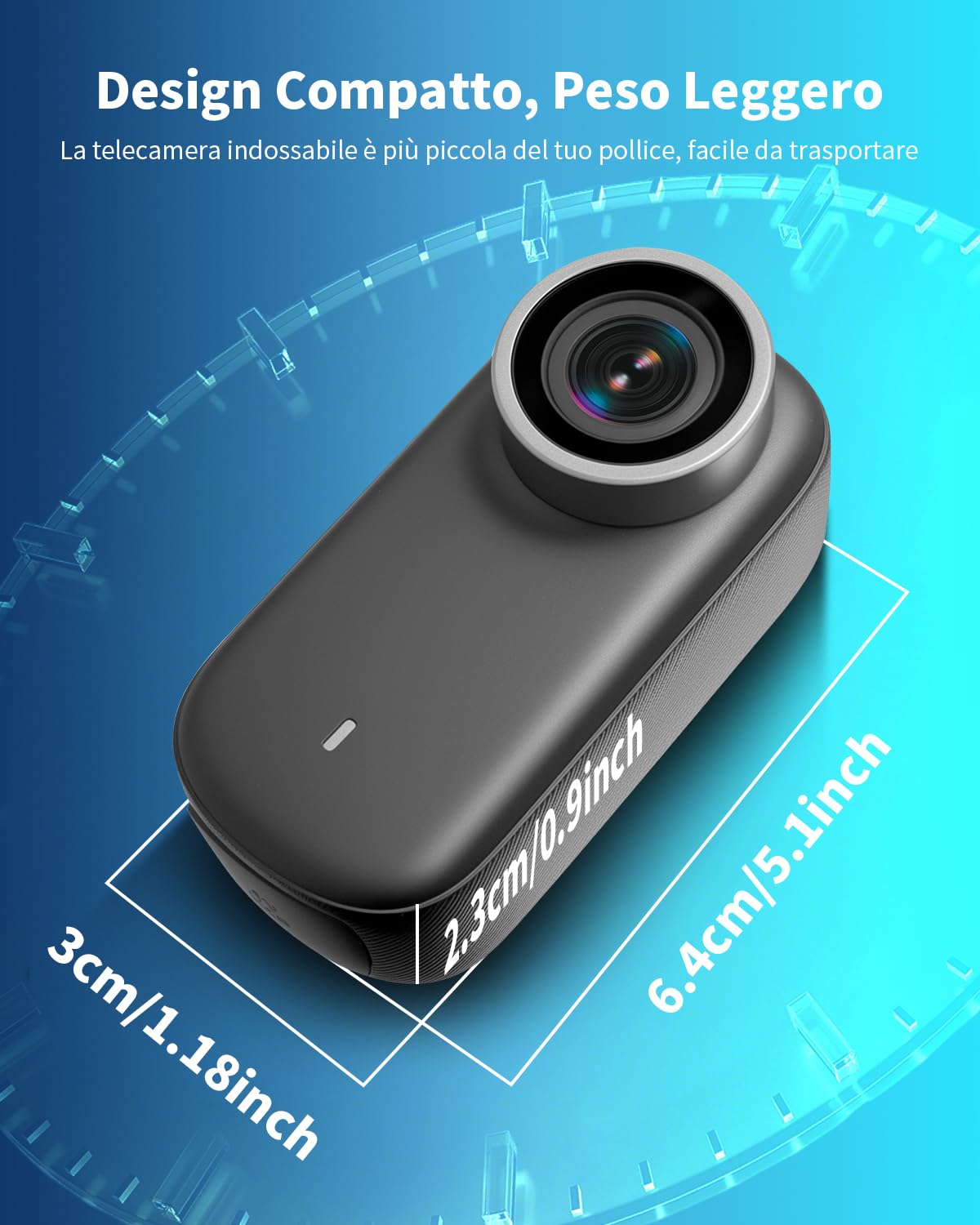 Action Cam 4K WiFi, Mini Fotocamera Sportiva 64GB, 150° Telecamera d'Azione con Schermo Mini POV Camera Bodycam Fotocamera Videocamera Accesorios Multiples per Bicicletta Casco