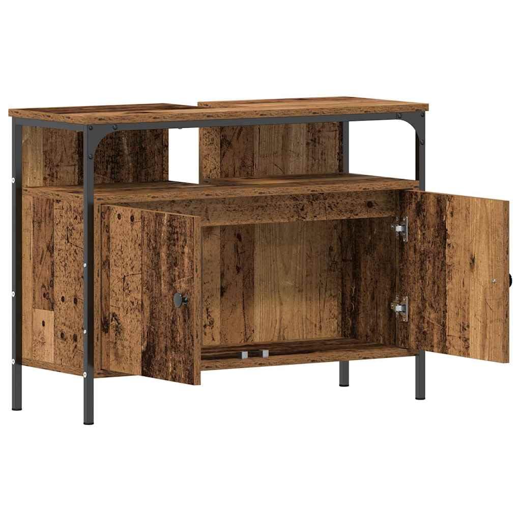 Szafka z lustrem z regałem, stare drewno, materiał drewnopochodny, 60 x 16 x 60 cm, montaż ścienny, mebel łazienkowy, miejsce do przechowywania ze szklanymi drzwiami i płaskim lustrem, do