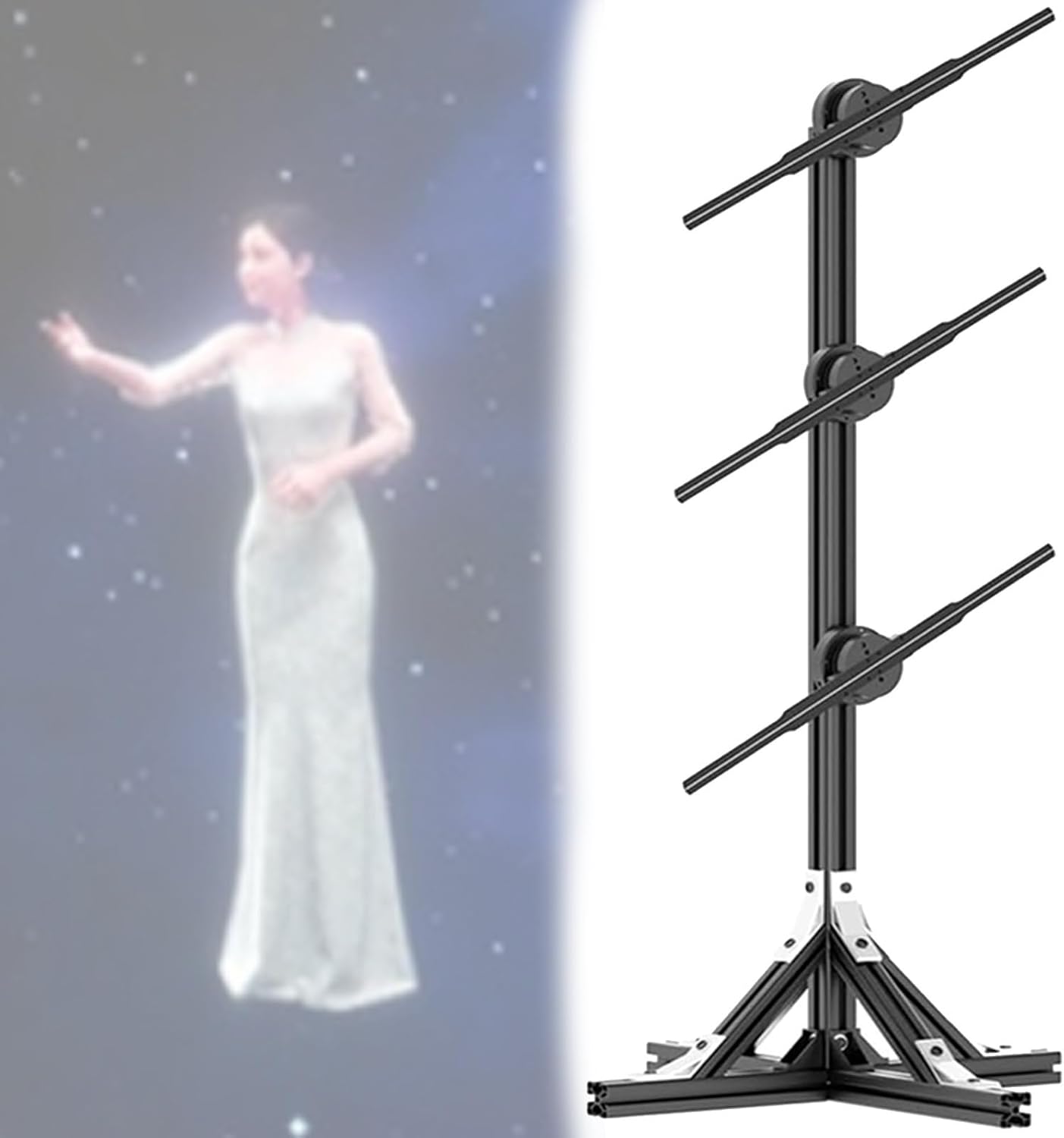 3D Hologram Advertising Display Fan Projector, 3 PCS Splicing Units, Vertical Advertising Machine Rotating Hologram Projection Equipment,