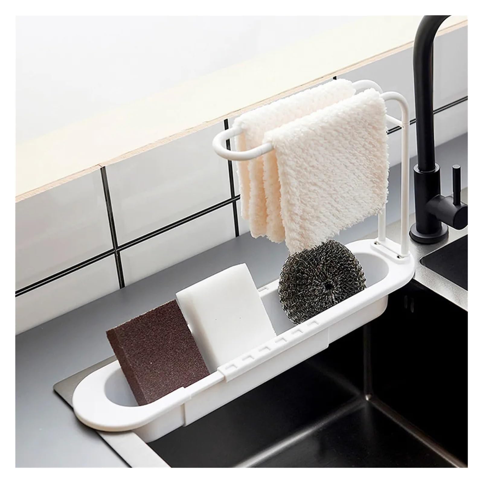 Escurridor Fregadero 1 estante telescópico for fregadero. | Organizador expandible, esponja de cocina ajustable, soporte for jabón, escurridor de almacenamiento, limpiador