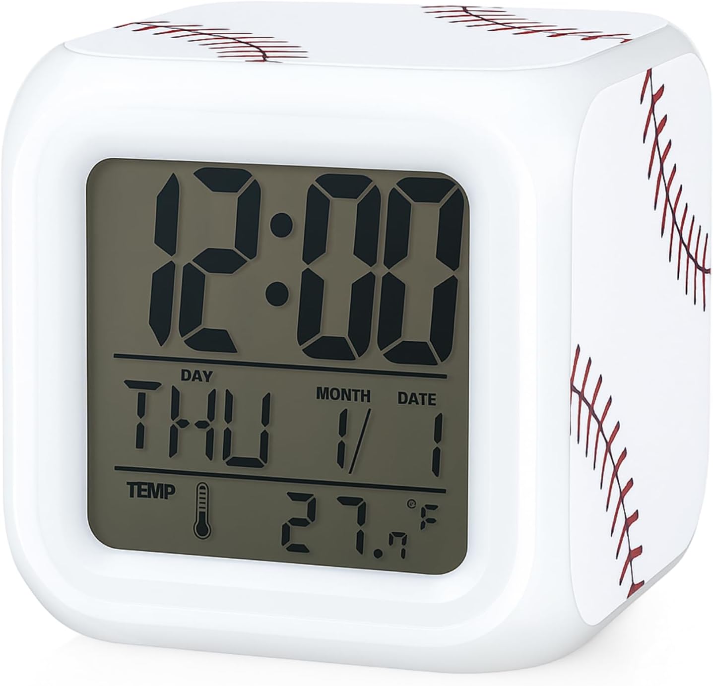 Kenning Christmas Alarm Clock Desk Table Gift with 7 LED Color Changing Nightlight, Xmas Sports Glowing Electronic Colorful Digital Alarm Clock Birthday Present(Baseball)
