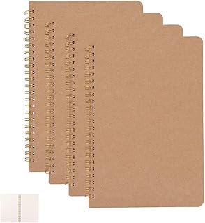 metagio 4 Packs 100 Pages/50 Sheets Spiral Notepad, A5 Kraft Cover Notebooks Bulk Journals, Blank Paper Sketch Book Memo Planner Pads, Ideal for Travel School (Brown)- 8.25x5.55 Inch(Brown-Blank)