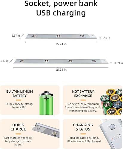 Miniatura 5 de GARTO Luces LED inalámbricas para debajo del gabinete iluminación de armario debajo del mostrador con sensor de movimiento recargable por USB tira