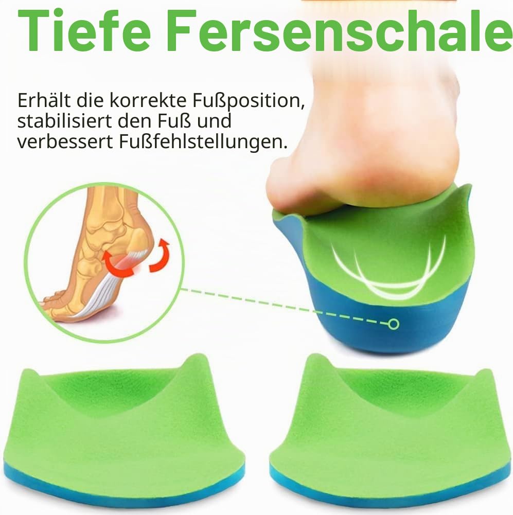 Ailaka Kids Orthotic Arch Support Schuheinlagen, PU-Schaumpolstereinsätze für Kinder für Plattfüße, Plantarfasziitis, Schmerzlinderung an den Fersen (Grün, 36-38 EU 24cm)