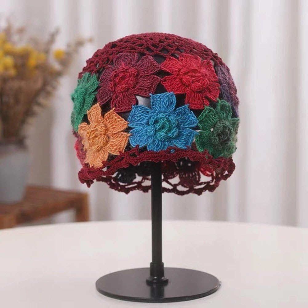 1 szt. kwiat szydełkowany vintage czapka typu beanie pusta czapka oddychająca dzianinowa czapka z czaszką lekkie elastyczne dzianinowe czapki dla kobiet