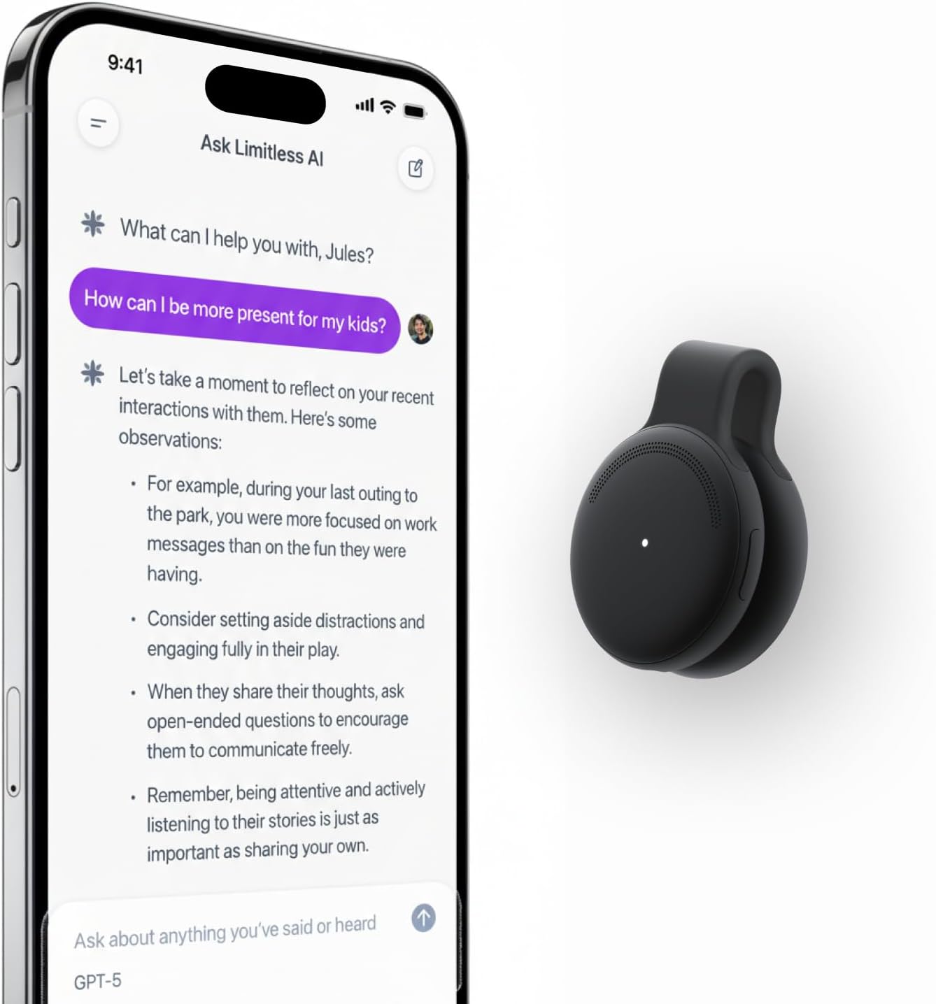 Pendant : Smart AI Voice Recorder & Wearable Personal Assistant, Instant Transcription, Weatherproof Note Taker, All-Day Battery, Hands-Free Personal AI for Work, Study & Daily Life