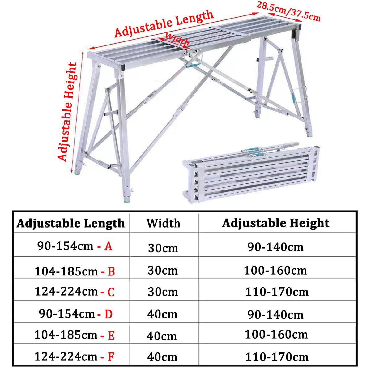 Ponteggio Multifunzione con Piattaforma e Scala a pioli, in Acciaio Resistente, per Saldatura, con Lunghezza e Altezza Regolabili (30 cm/40 cm di Larghezza).