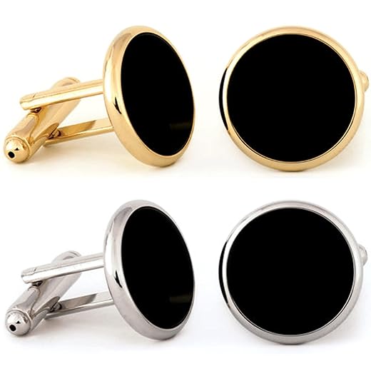 Cufflinks for Men, Tuxedo Studs and Cufflinks Set, Classic Black Gold CuffLinks Luxury Box Gift Ideas for Mens
