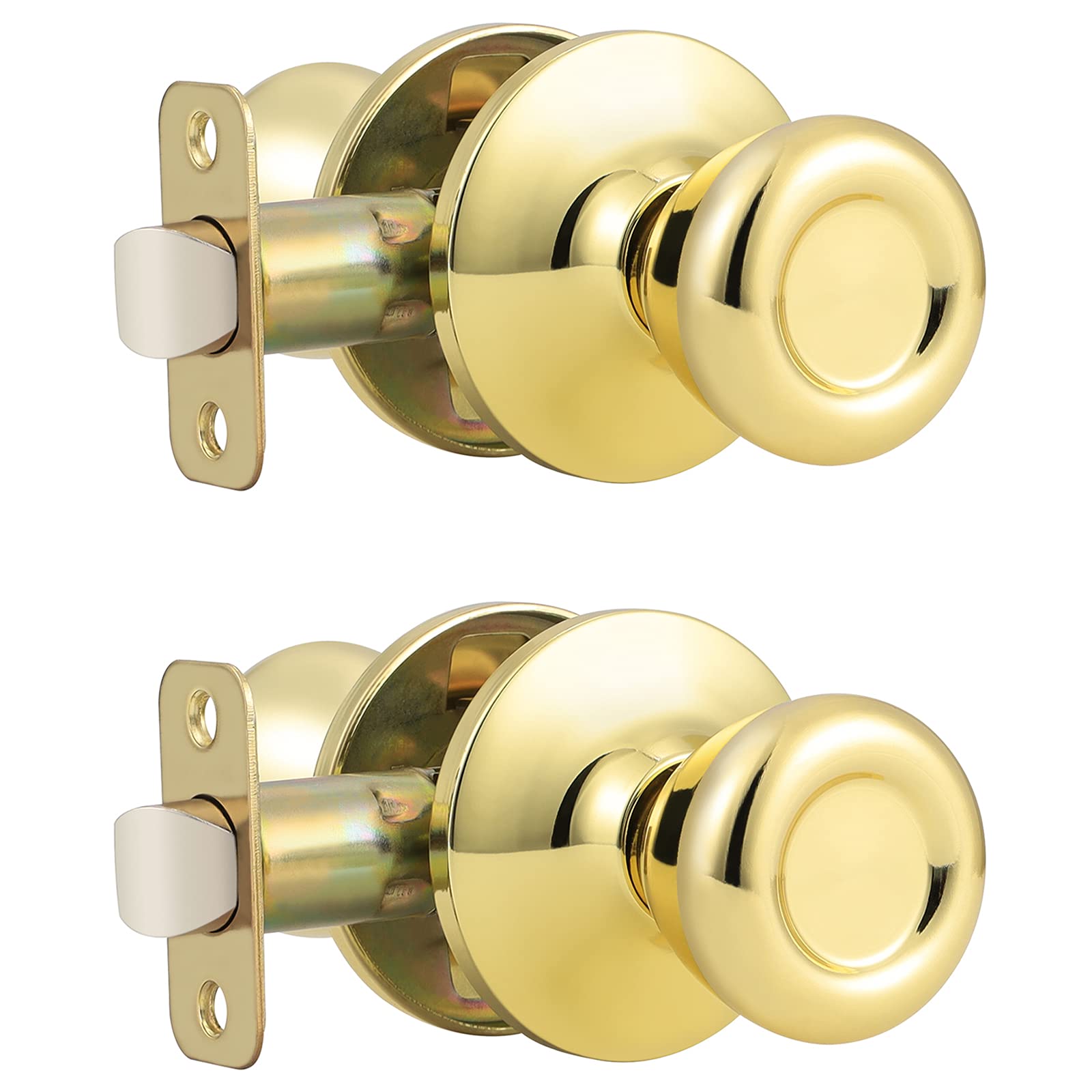 GOBEKOR Passage Door Knobs - 2 Pack Polished Brass -1
