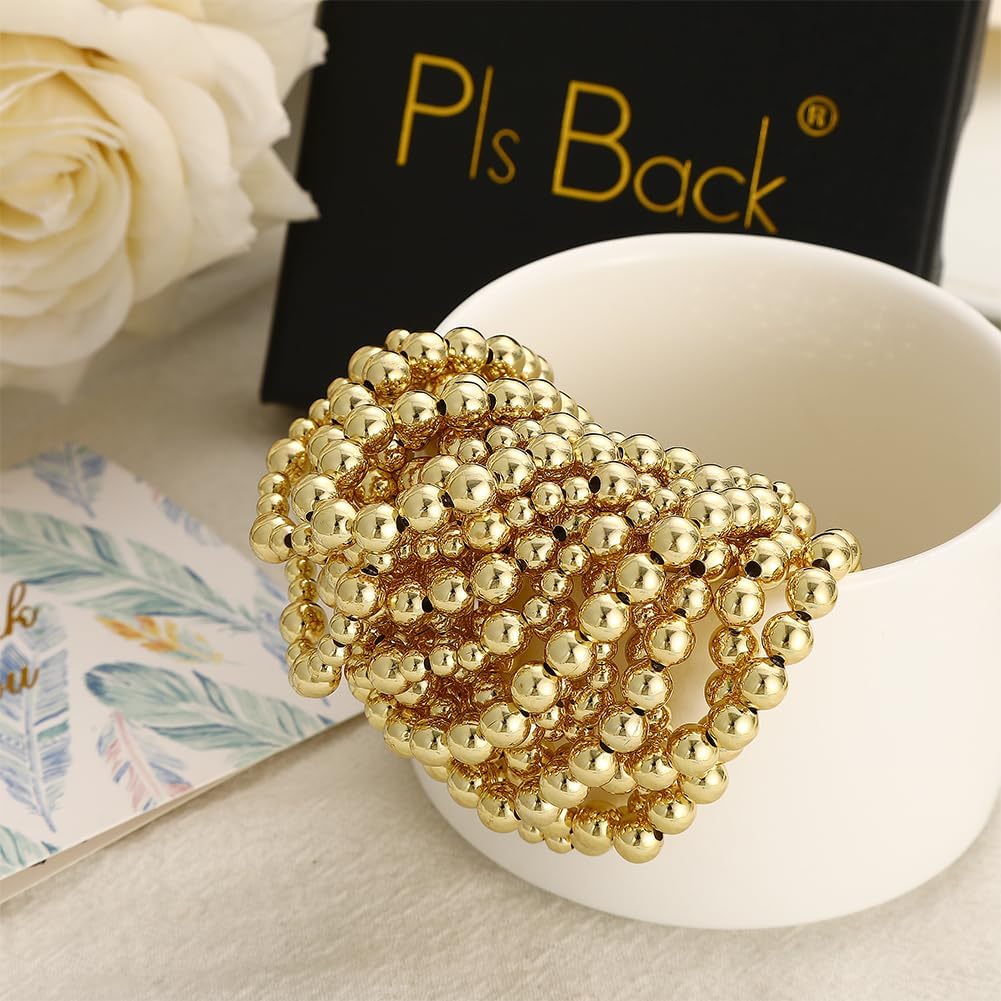 Gold Initial Bracelets for Women, 14K Gold Plated Beaded Bracelets Gold Stretch Bead Ball Bracelet stack Set Adjustable Bracelet Set Jewelry - Image 8