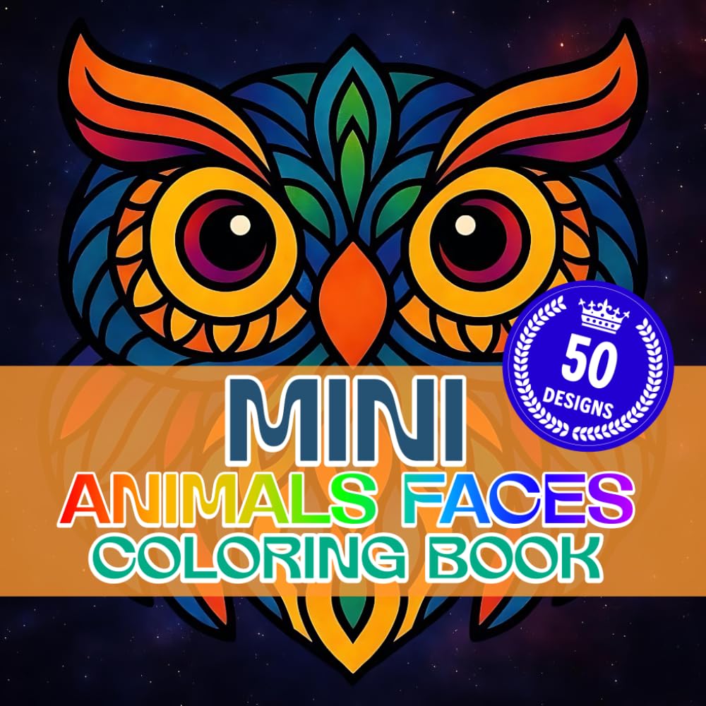 Mini Animals Faces Coloring Book: Symmetrical Animal Simple and Bold Mandalas For Mindful Easy Colouring