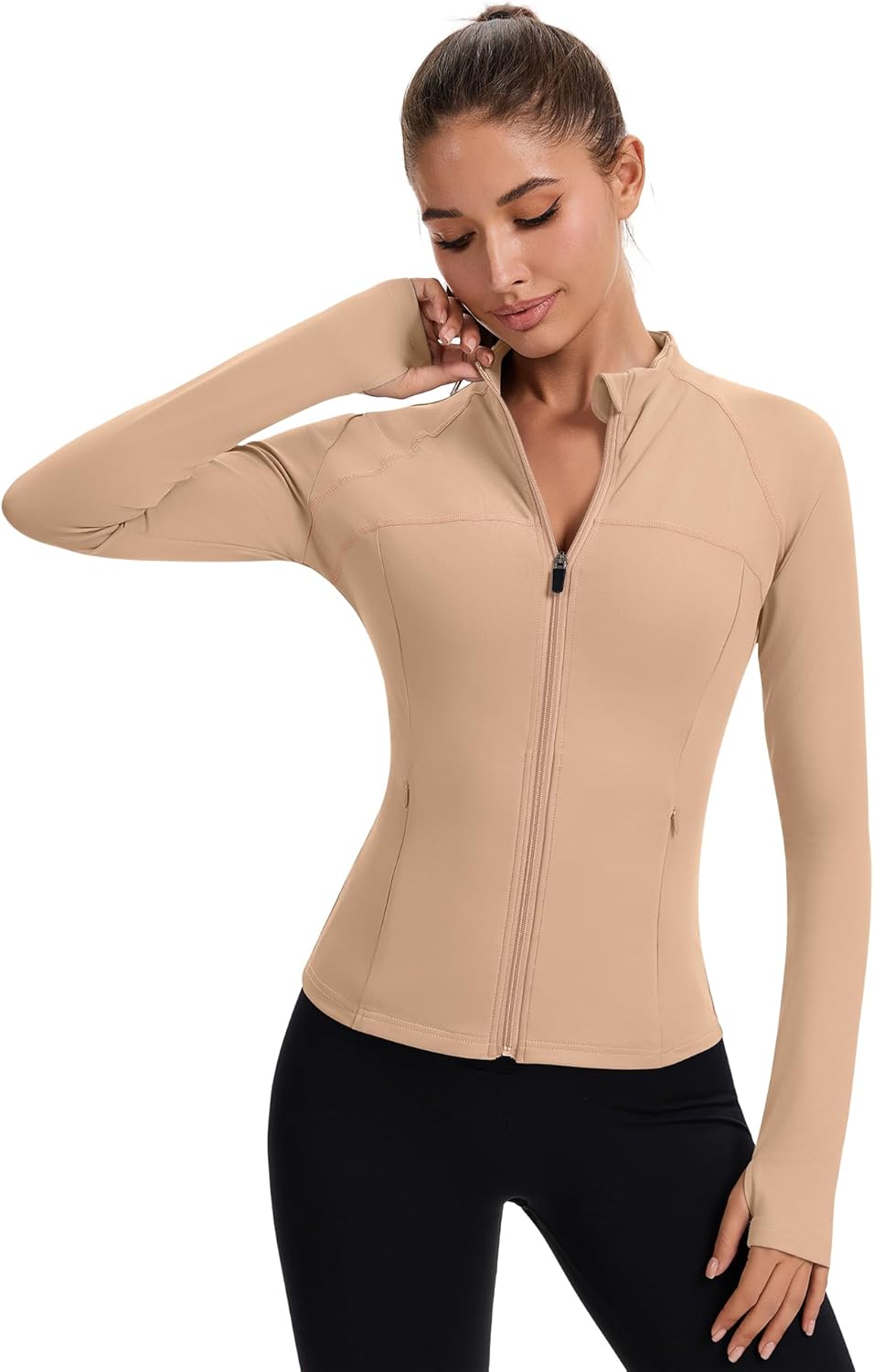 Rapbin Women's Full Zip Workout jackets Runing Slim Fit Athletic Tops With Thumb Holes - Image 4