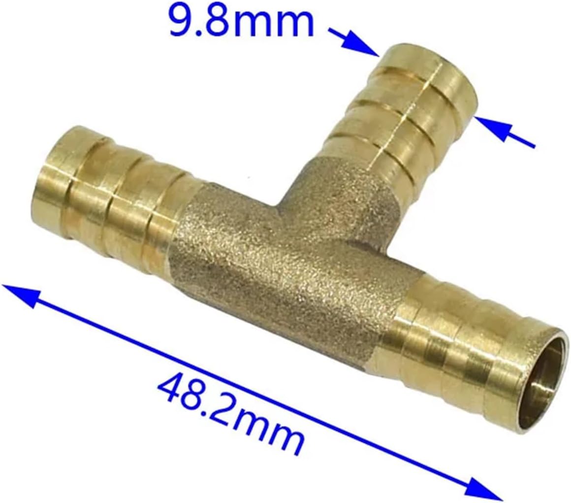 4Pcs T-Shape Brass Hose Fitting Tee 8mm 10mm 3 Way Hose Tube Copper Barbed Coupling Connector (10mm tee) Plumbing Fittings