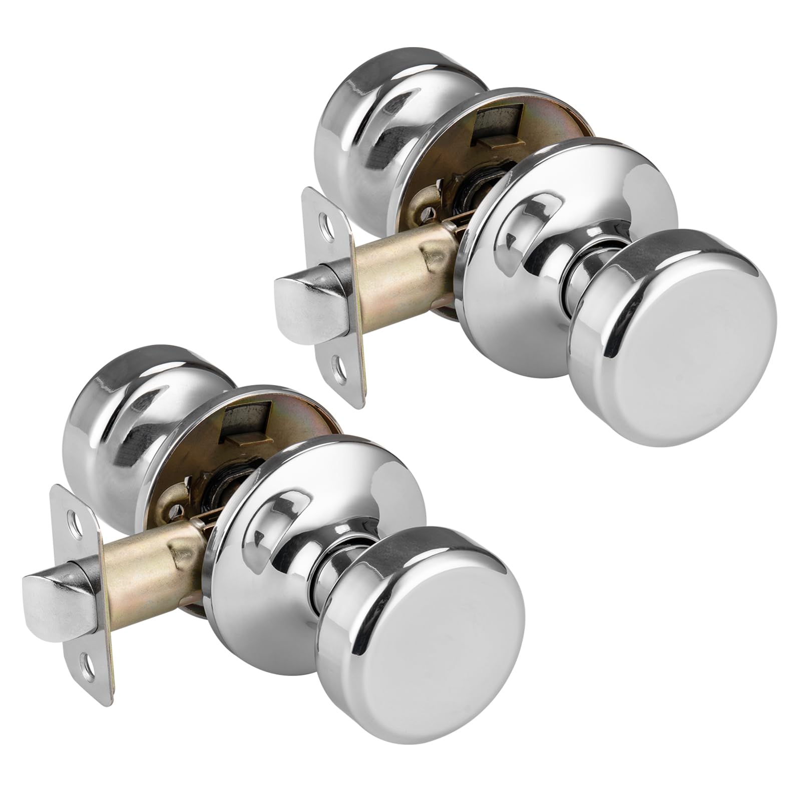 Starpy Polish Chrome Black Door Knobs, Pismo Door Knob With Lock, Privacy Door Handles Interior For Bath & Bed (Passage, Bright Chrome, 2)