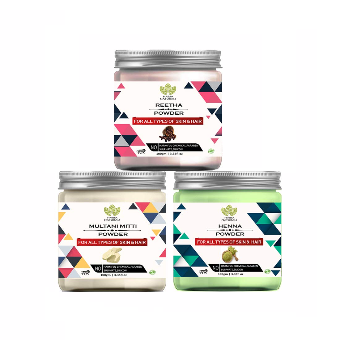 Haria Naturals Reetha Powder 100gm & Multani Mitti Powder 100gm & Henna Powder 100gm (Pack Of 3) 300GM-image-42