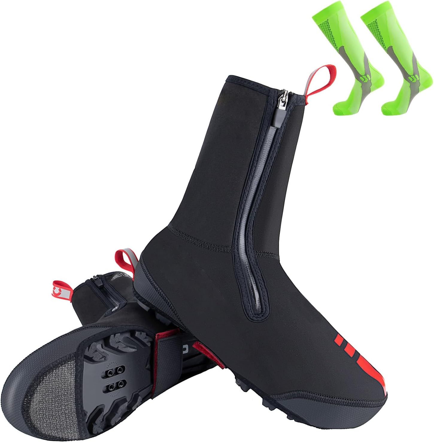 Cycling Shoe Covers, Winter Warmer Water Resistant Windproof Neoprene Booties, Road Mountain Bike Overshoes with Cycling Socks
