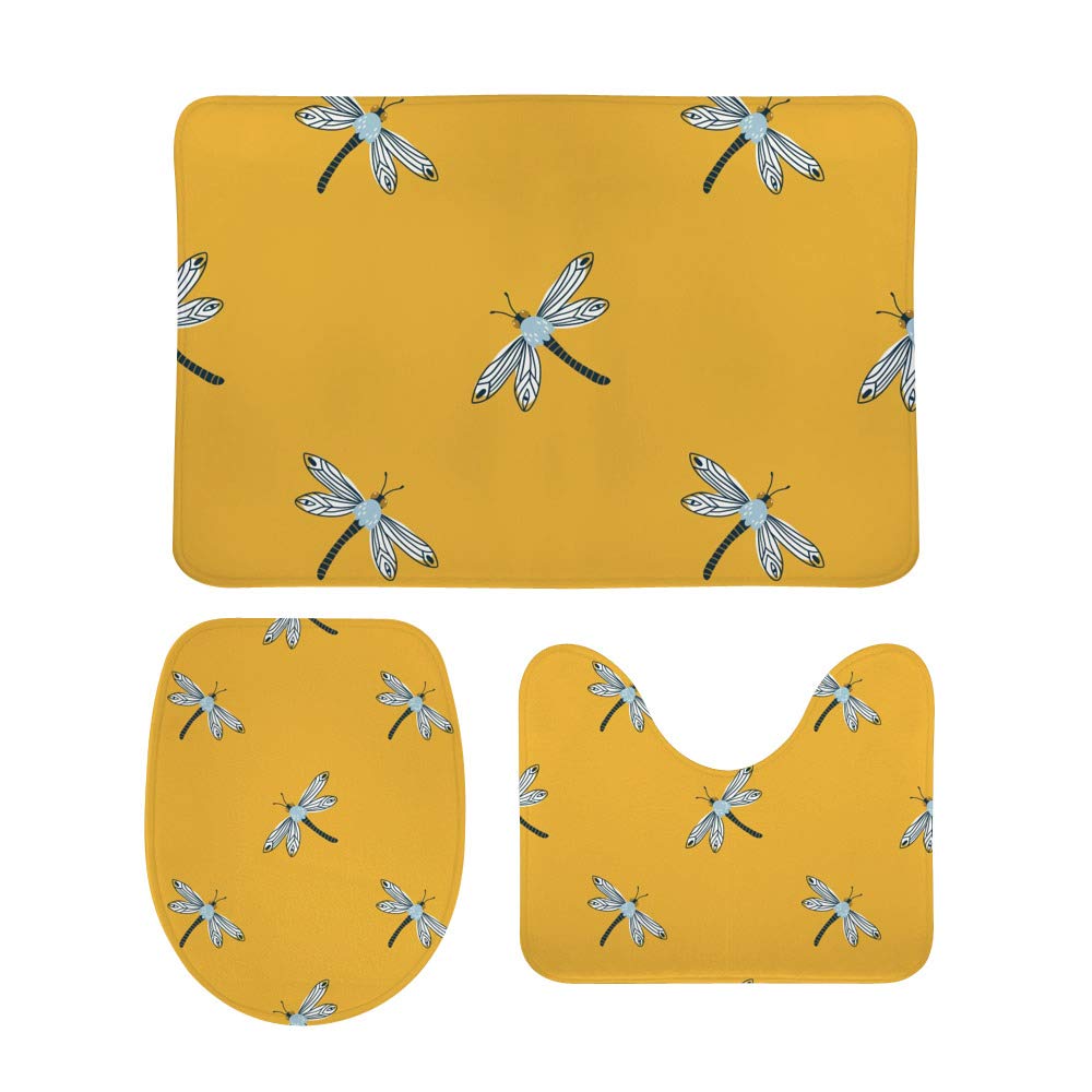 Tapis de bain absorbant et antidérapant lavable en machine lot de 3 velours corail motif libellule