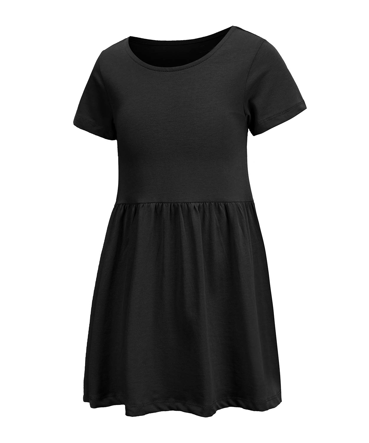 Aisyeegirls Dress Plain Short Sleeve Casual Dresses Kids Cotton