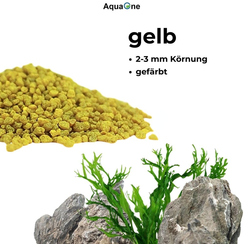AquaOne Żwir do akwarium, 20 kg, żółty 2-3 mm, żwir akwariowy, jakość premium, żwirek kwarcowy, zaokrąglone ziarno, żwir akwariowy, dekoracja do akwarium
