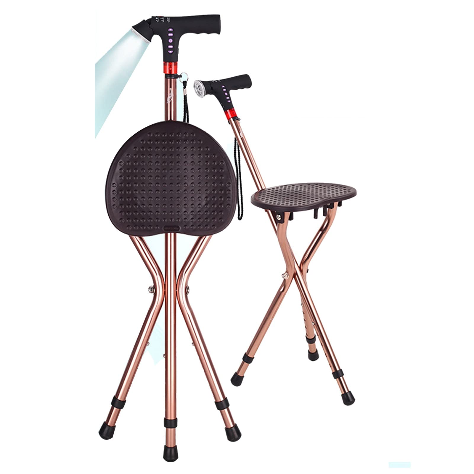 Caña de Aluminio Ajustable de Altura con Asiento, bastón multifunción Que Camina Asiento Plegable bastón, cargable, Bastones para Asas cómodas y Base Antideslizante