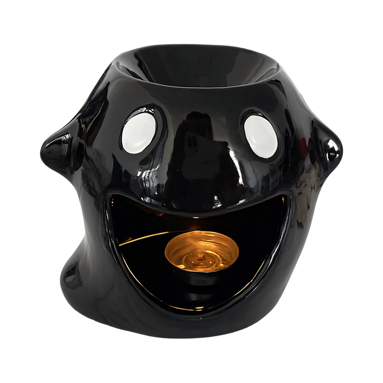 Halloween Ceramic Oil Warmer, Glossy Tealight Holder Base with Top Bowl for Tabletop Mantel Shelf Seasonal Decor Halloween Ceramic Oil Warmer Tealight Holder Top Bowl Tabletop Mantel Shelf Decor Home