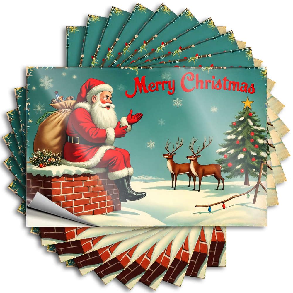 Winter Tattoos - Tiny Fall Bottle Santa Claus Sits On The Chimney with His Bag of Toys(12X18CM)