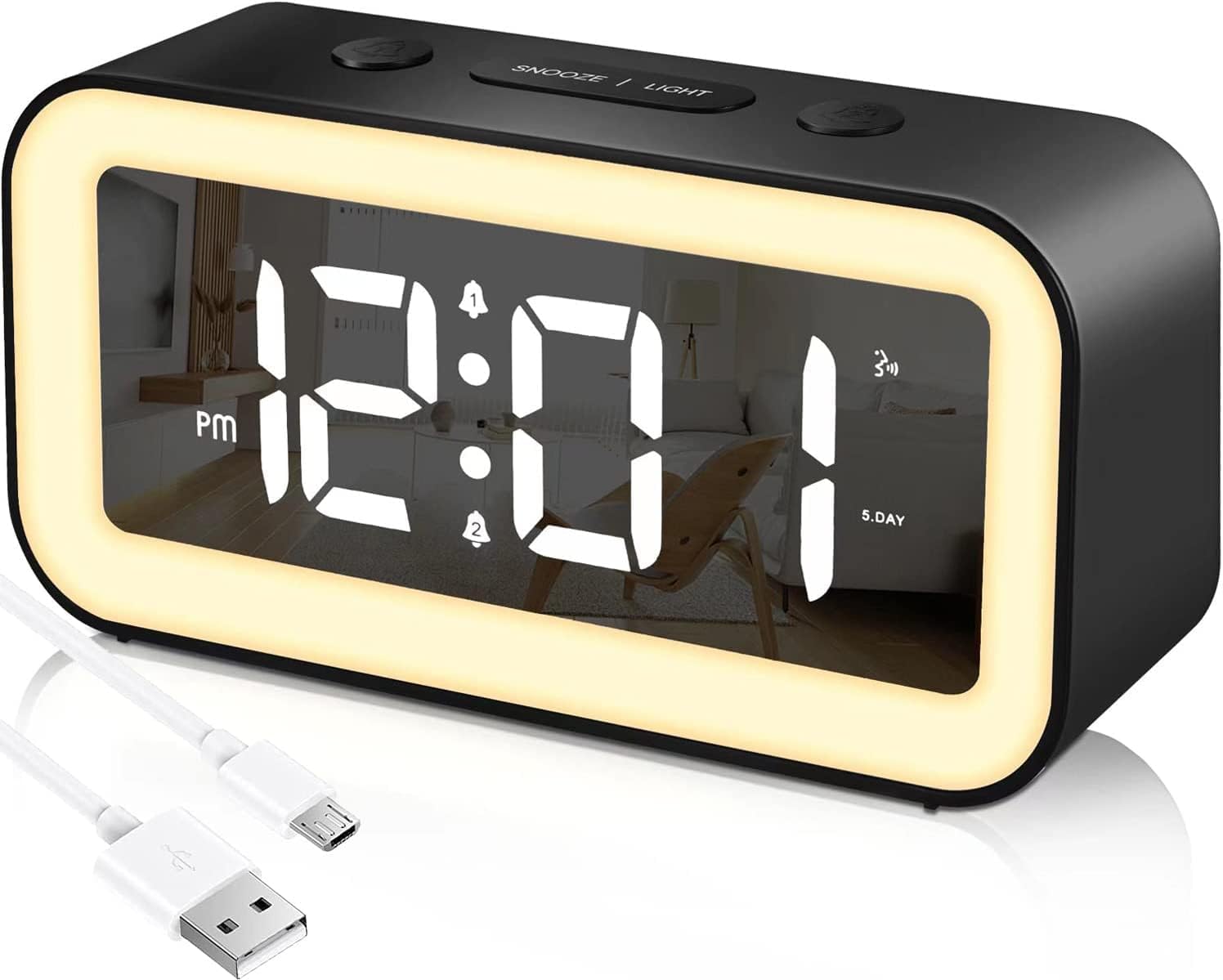 Digital Alarm Clock with Night Light Alarm Clocks Bedside Adjustable Brightness Big LED Digit Display Snooze 12/24Hr Dual Alarm Weekend Mode Sound Activation USB Charging Port for Kids Bedroom Office