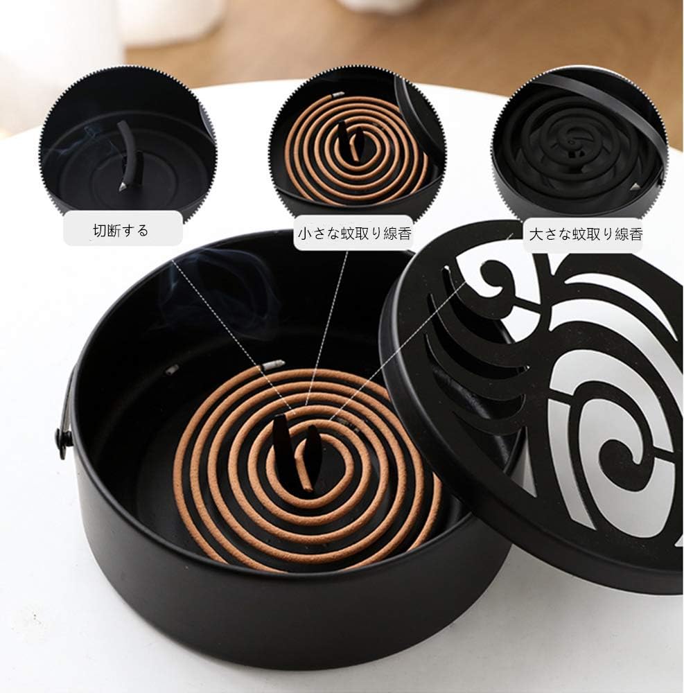 Amazon 蚊取り線香箱 蚊取り線香皿 蓋付き 蚊取り線香ホルダー ハンドル ポータブル ぶら下げ 錬鉄 中空 寝室 デスクトップ インテリア 置物 書斎 寝室 アウトドア 持ち運び デスクトップ 蚊ラック ブラック 002 Lisiqi 虫除け 忌避用品