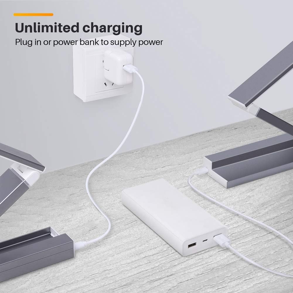 LED Desk Lamp, Eye-Caring Table Lamp with Smart Touch Control Retractable and Foldable Portable , 3 Levels of Brightness Dimmable Desk Light for Dorm Study Office Bedroom Camping