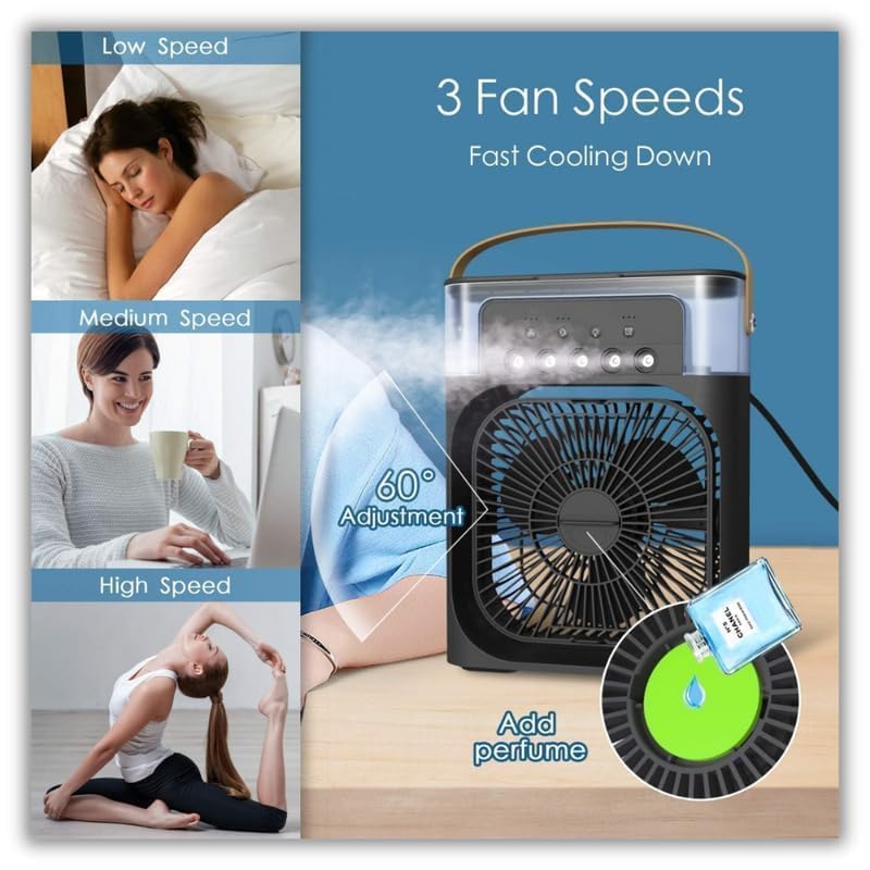 Image of DRUMSTONE (Luxurious 5 Year Warranty) Portable Mini Air Conditioner for Room with USB Powered Evaporative Cooling, Personal Air Cooler Fan, 3 Speed Settings, Timer, 360 Adjustable Airflow for Home