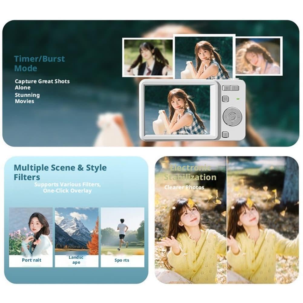 Fotocamera digitale retrò scorrevole 4K 64MP, fotocamera compatta per vlogging con schermo da 2,8", zoom 16X autofocus CCD per adolescenti adulti principianti, 2026 nuovo regalo fotografico portatile