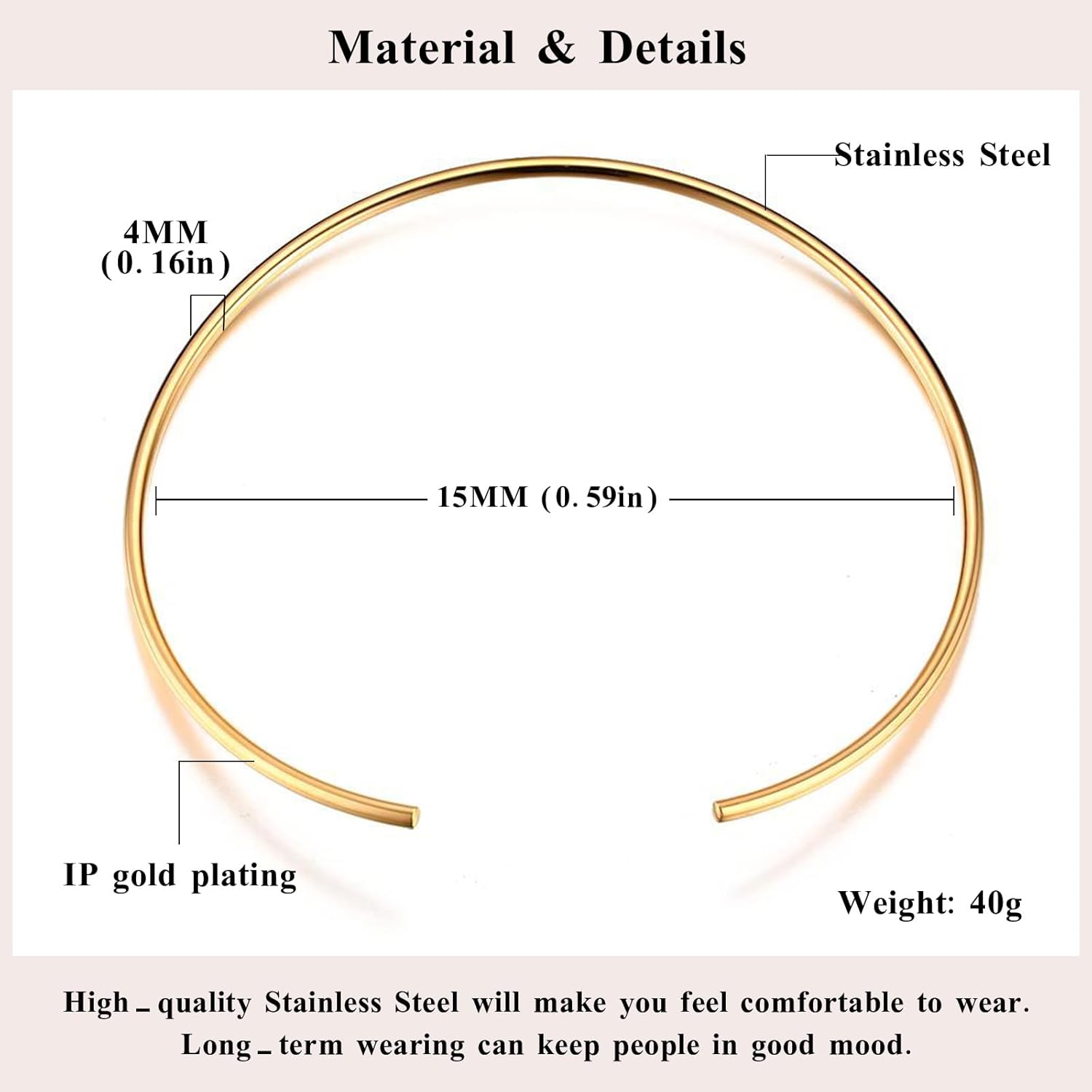 Mealguet Jewelry Fashion Trendy Must-Have Stainless Steel Gold Plated Metal Plain Cuff Collar Chocker Necklace for Women - Image 7