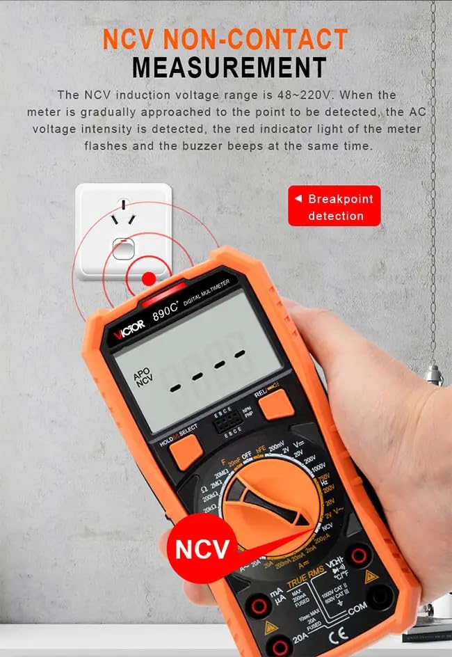 VICTOR VC890C+ Digital Multimeter with dimensions: 178mm height, 86mm width, 52mm depth