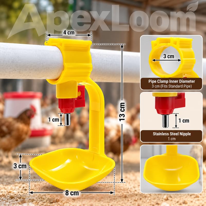 Image of Poultry Chicken Drinking Cups with Nipple Drinker, Automatic Water Feeder for Chicks, Hen, Broiler & Poultry Farm, Pipe Mounted Chicken Waterer, Yellow, Pack of 3