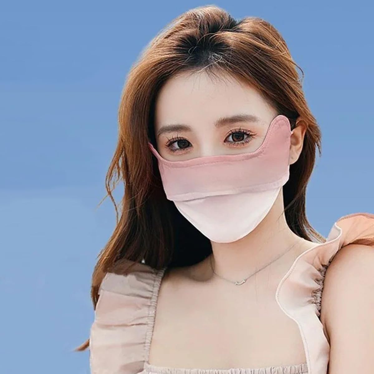 VKSG UV Face Shield, Face Mask for Sun Protection Washable Reusable Exercise Ice Silk soft Breathable Sports Face Coverings (Smoke pink Gradient)