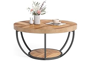 LITTLE TREE Round Coffee Table, Premium 2 Tier Circle Coffee Table for Living Room Decor