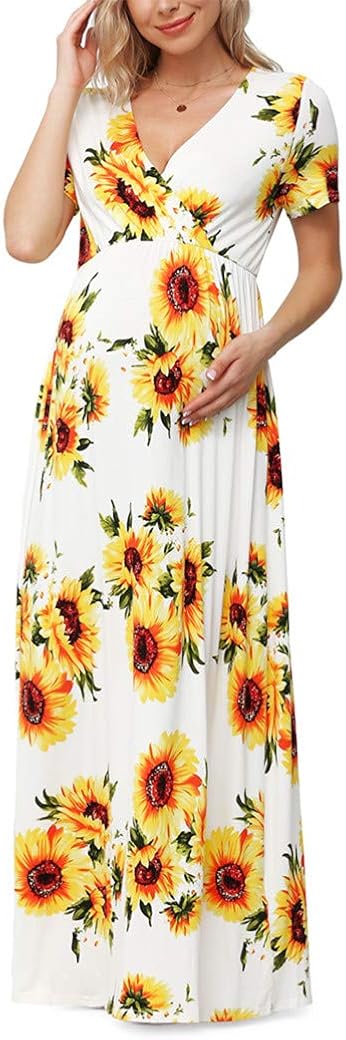 Xpenyo Women Casual Maternity Maxi Dress Plus Size Baby Shower Pregnancy Dresses: Clothing