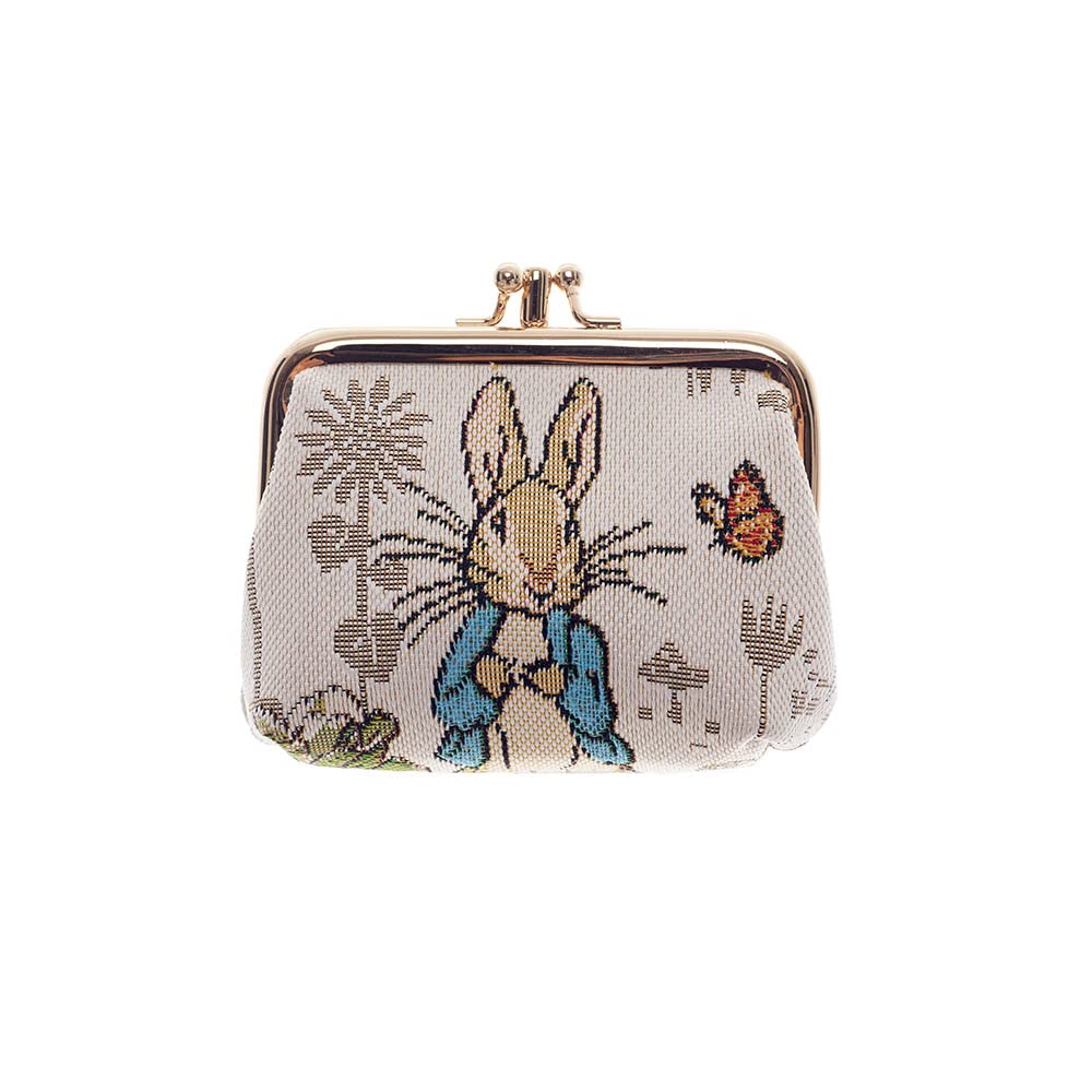 Signare Tapestry Double Pocket Change Pouch Kiss lock Coin Purse for Women With Peter Rabbit Design (FRMP-BP-PETER)
