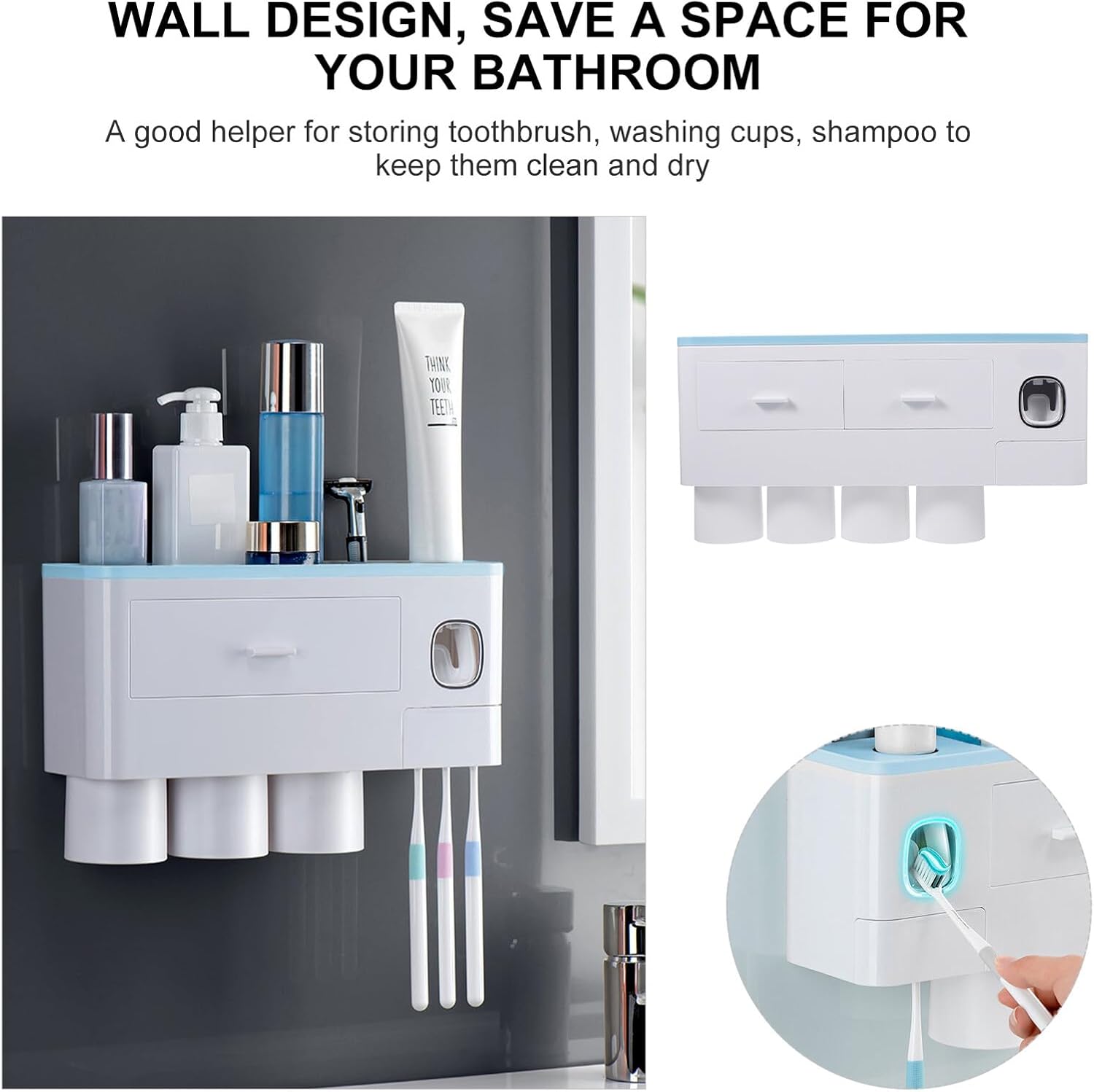 Wall-mounted Toothbrush Organizer with Automatic Toothpaste Squeezer Cup Holder Space-saving Bathroom Rack for Family Use Easy No-drill Installation Multifunctional Storage for