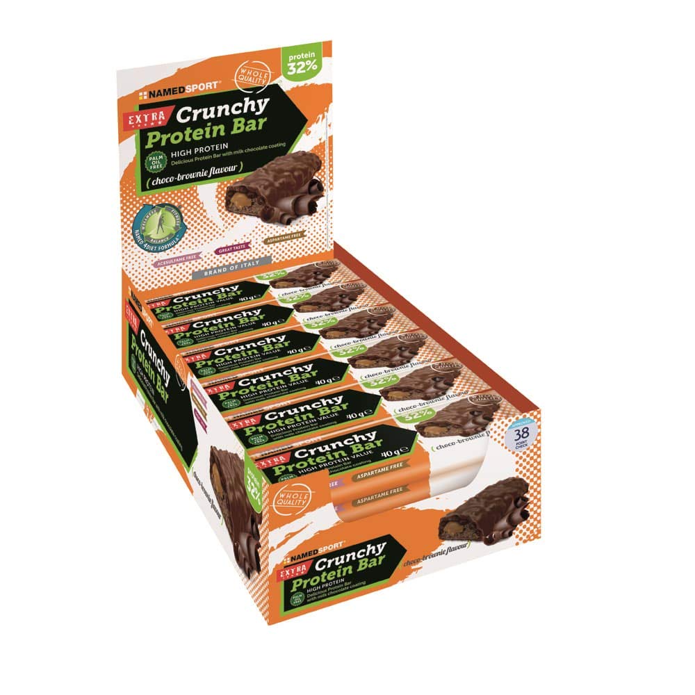NAMEDSPORT Crunchy Protein Bar Choco Brownie 24 x 40g | Barrette Proteiche 32% Proteine | Snack Proteici per Sport e Pre-Post Workout | Senza Olio di Palma | Barretta Energetica Ricoperta Cioccolato