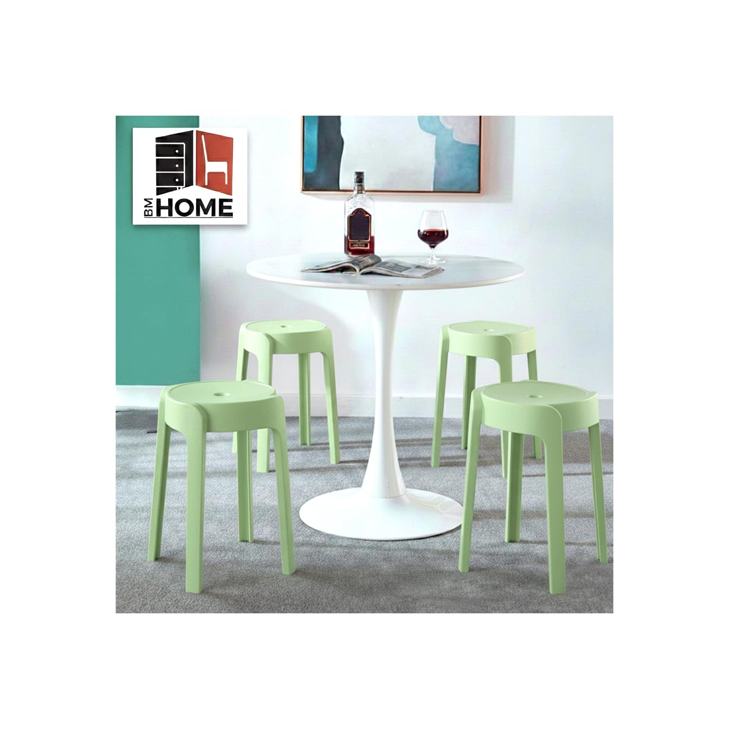 BM Home Tabourets Gigognes empilables en Plastique légers 4 Pièces