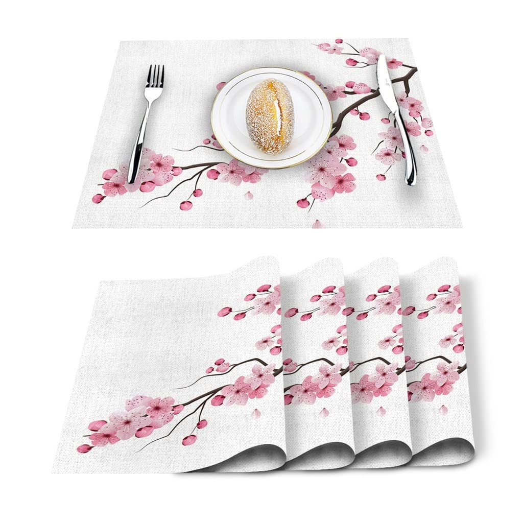 IANSHFKN Cherry Blossom Pattern Table Mat Kitchen Decoration Placemat Napkin For Wedding Dining Accessories