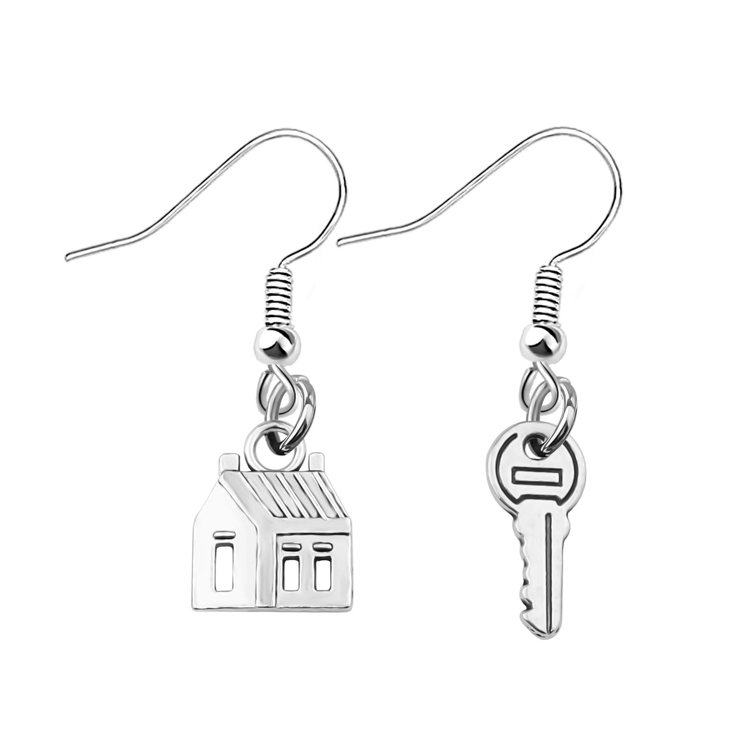 bobauna Realtor House Key Asymmetrical Dangle Drop Earrings Real Estate Agents Jewelry Gift For Home Seller Realtor