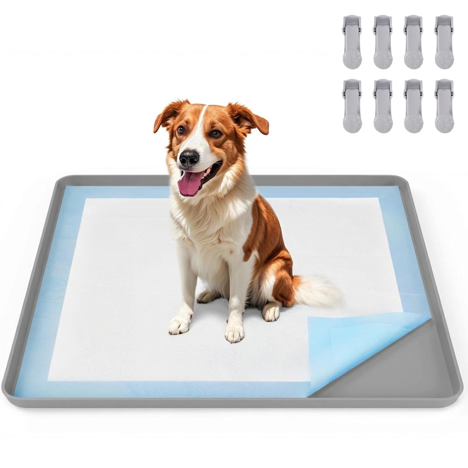 VavoPaw Supporto per Tappetino per Cani, 22"×34" Supporto per Pad del Cucciolo con Morsetti, Bordi rialzati a Prova di perdite per Pad di Pipì del Cane, Lettiera per Cani Facile da Pulire
