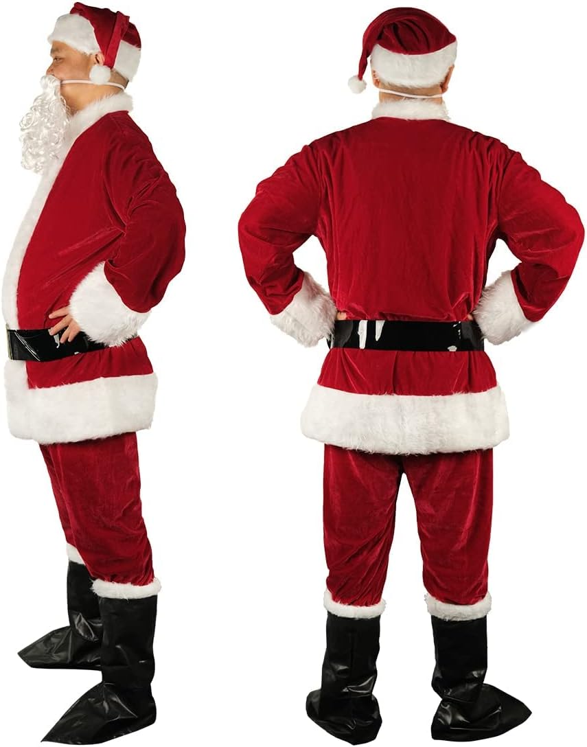 Santa Claus Costume Christmas Santa Suit Flannel Velvet Plush Adult Classic Costume for Men